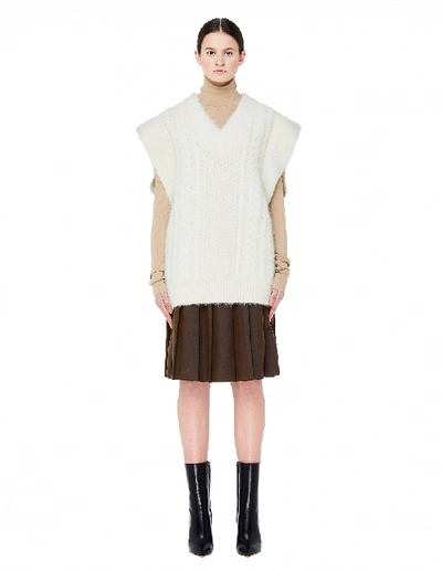 Shop Maison Margiela Brown Pleated Wool Midi Skirt
