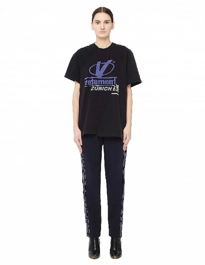 Shop Vetements Women's Logo Tape Sweatpants In Navy Blue