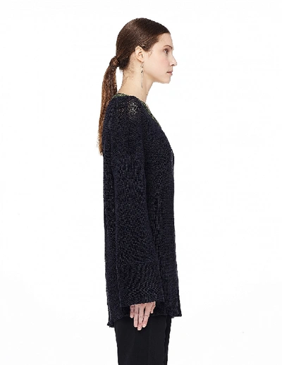 Shop Y's Linen V-neck Sweater In Navy Blue
