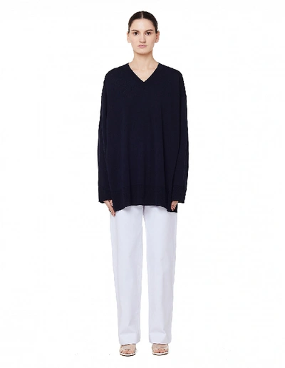 Shop The Row Sabrina V-neck Cashmere Sweater In Navy Blue