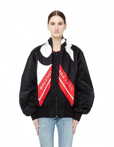 Shop Balenciaga Bomber Jacket With Scarf Collar In Black