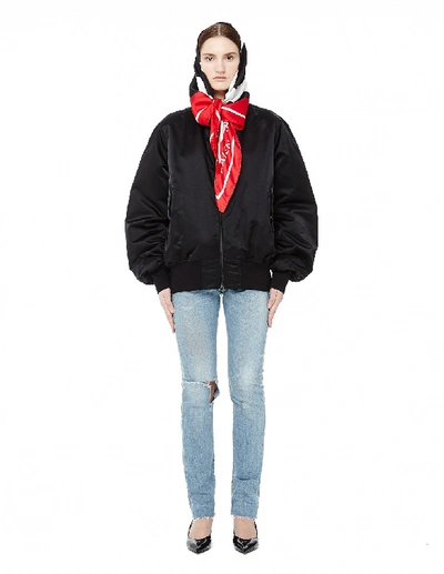 Shop Balenciaga Bomber Jacket With Scarf Collar In Black