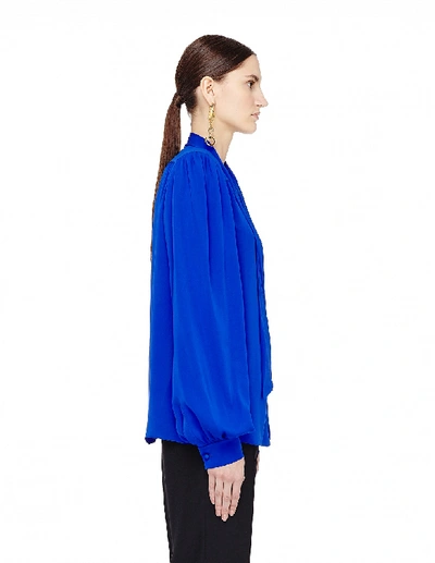 Shop Maison Margiela Ascot Collar Silk Blouse In Navy Blue