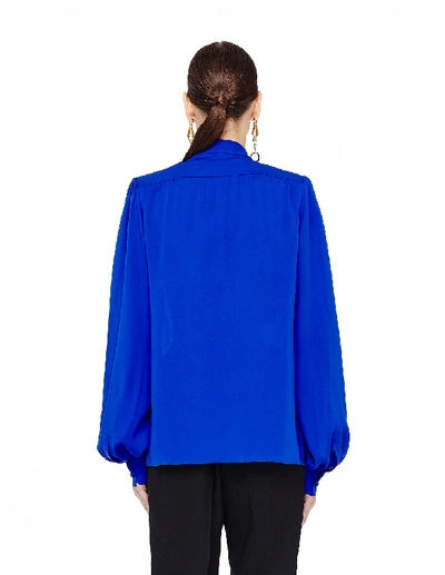 Shop Maison Margiela Ascot Collar Silk Blouse In Navy Blue