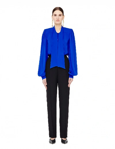 Shop Maison Margiela Ascot Collar Silk Blouse In Navy Blue