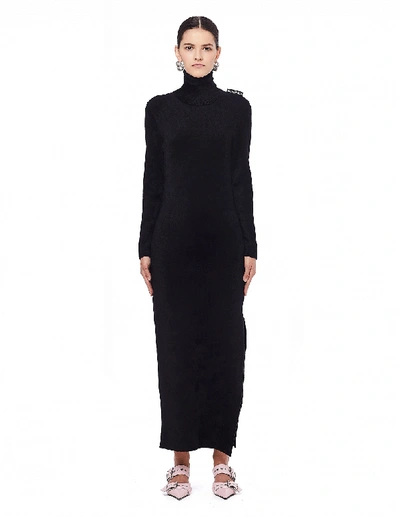 Shop Balenciaga Black Velvet Turtleneck Fitted Dress