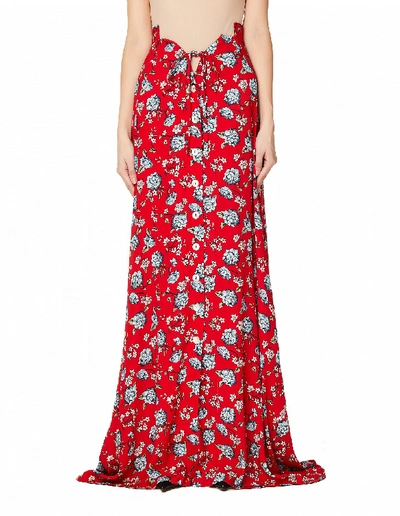 Shop Vetements Red Flower Printed Maxi Skirt In Multicolor