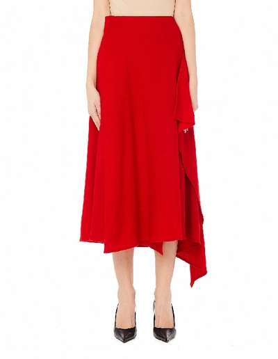 Shop Yohji Yamamoto Red Wool Wrap Skirt