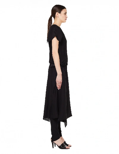 Shop Yohji Yamamoto Flower Printed Silk Dress In Black