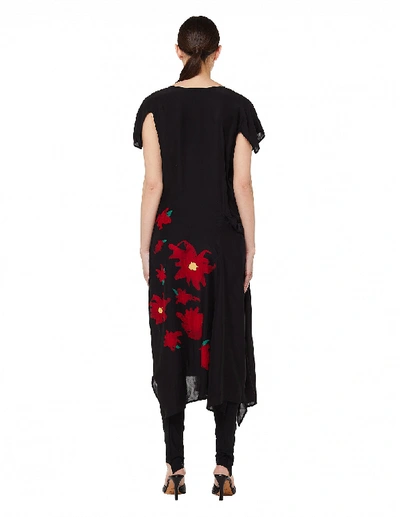 Shop Yohji Yamamoto Flower Printed Silk Dress In Black