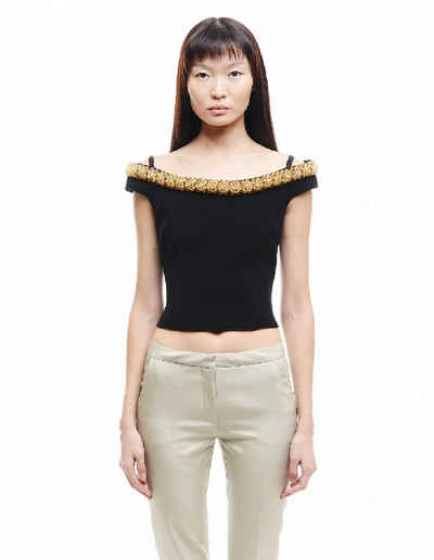 Shop Simone Rocha Embroidered Cold Shoulders Tailored Top In Black