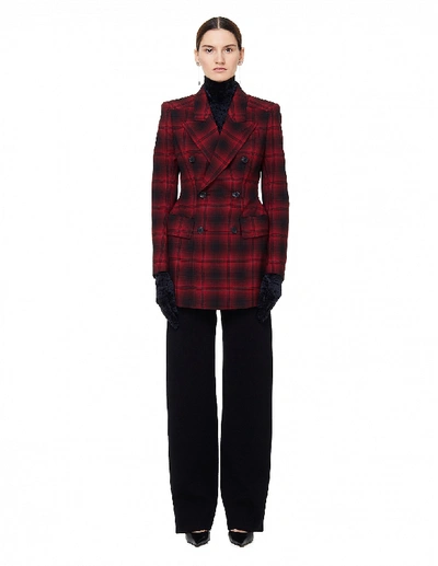 Shop Balenciaga Hourglass Wool Checked Jacket In Red