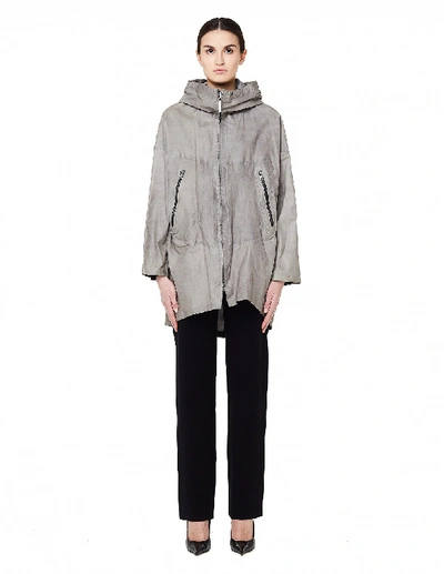 Shop Isaac Sellam Hooded Leather Parka Jacket In Grey