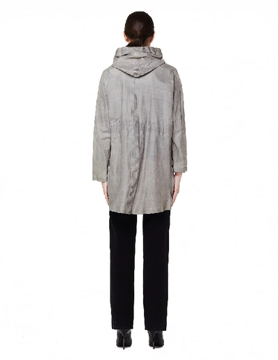 Shop Isaac Sellam Hooded Leather Parka Jacket In Grey