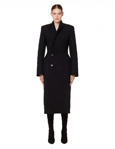 Shop Balenciaga Black Wool Hourglass Coat