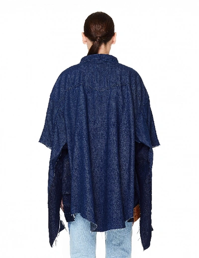 Shop Vetements Oversized Denim Shirt With Cuts In Navy Blue