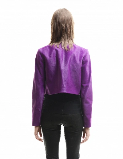 Shop David Koma Pony Fur Cropped Jacket In Purple