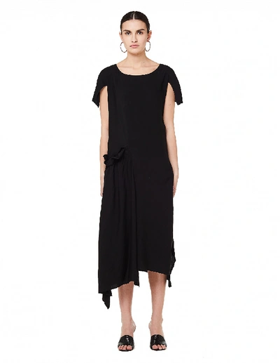 Shop Yohji Yamamoto Black Draped Sleeveless Dress
