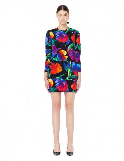 Shop Balenciaga Flower Printed 3d Dress In Multicolor