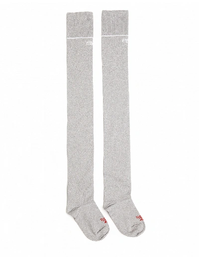 Shop Vetements Lurex Knee High Socks In Silver