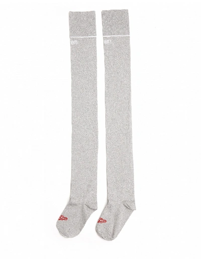 Shop Vetements Lurex Knee High Socks In Silver