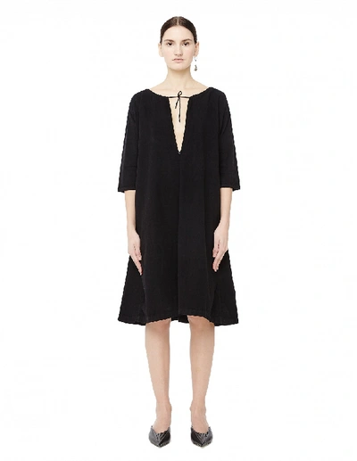 Shop Blackyoto V-neck Cotton Mari Dress In Black