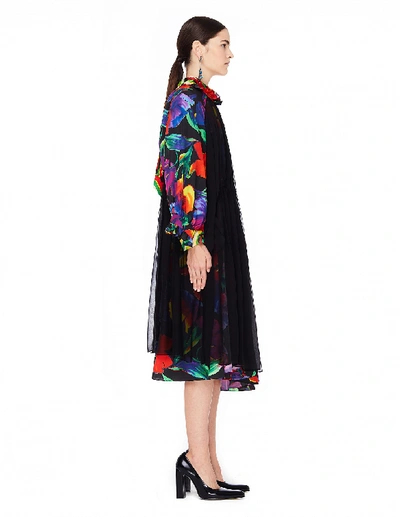 Shop Balenciaga Flower Printed Layered Silk Dress In Multicolor