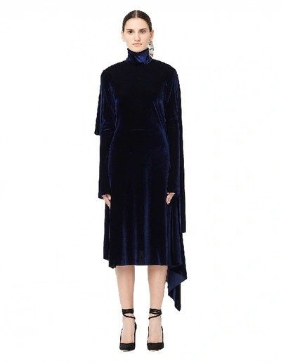 Shop Vetements Blue Velvet Panel Midi Dress
