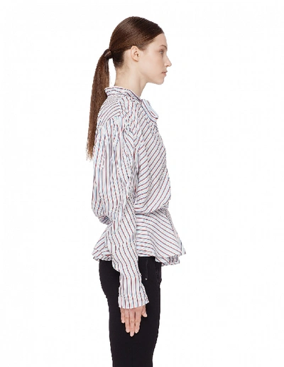 Shop Balenciaga Striped Bow Neck Blouse In White
