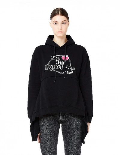 Vetements Paris Graphic print Cotton Hoodie With Drape Detail In Black ModeSens