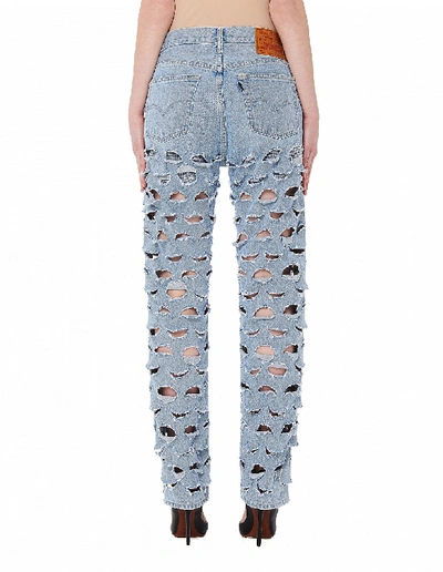 Shop Vetements Blue Cut Out Jeans In White