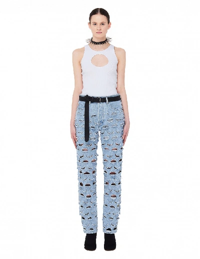 Shop Vetements Blue Cut Out Jeans In White