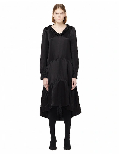 Shop Balenciaga Ruffled Silk Dress In Black