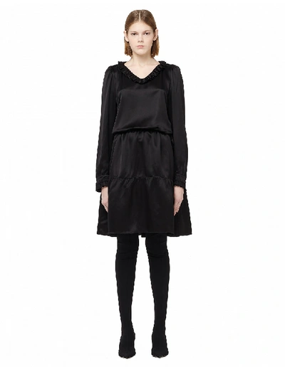 Shop Balenciaga Ruffled Silk Dress In Black