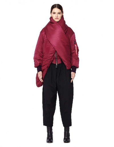 Shop Balenciaga Nylon Bomber Jacket In Burgundy