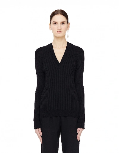Shop Maison Margiela V-neck Ribbed Wool Jumper In Black