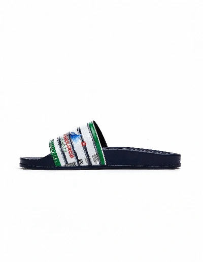 Vetements Navy Blue Printed Slides In Navy Blue