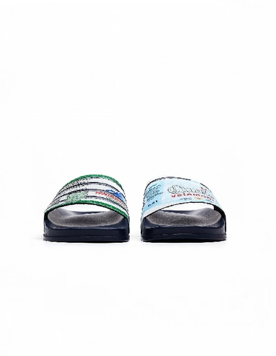 Vetements Navy Blue Printed Slides In Navy Blue