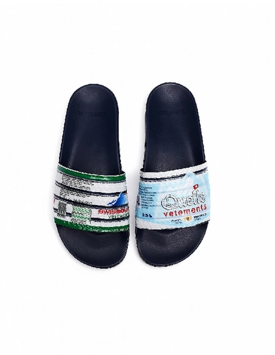 Vetements Navy Blue Printed Slides In Navy Blue