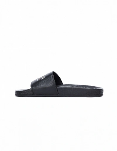 Shop Balenciaga Piscine Black Leather Slides In White
