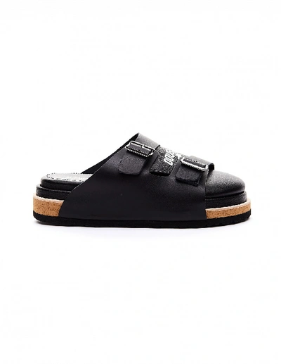 Shop Doublet Black Layered Leather Sandals