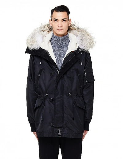 Shop Yves Salomon Black Rabbit Fur Lined Parka