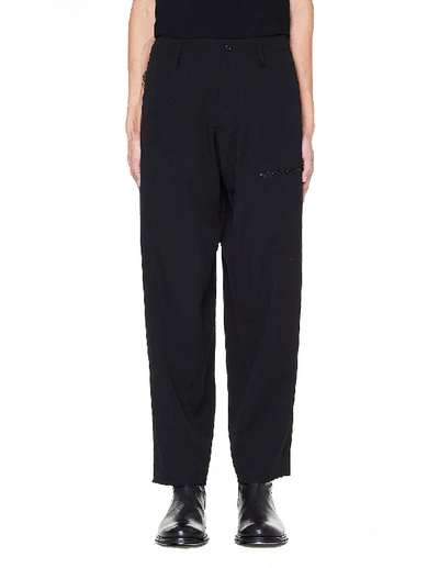 Shop Yohji Yamamoto Printed Wool-gabardine Pants In Black