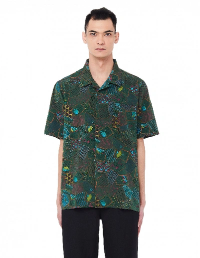 Shop Visvim Hand-printed Free Edge Hyakunin-isshu Shirt In Green