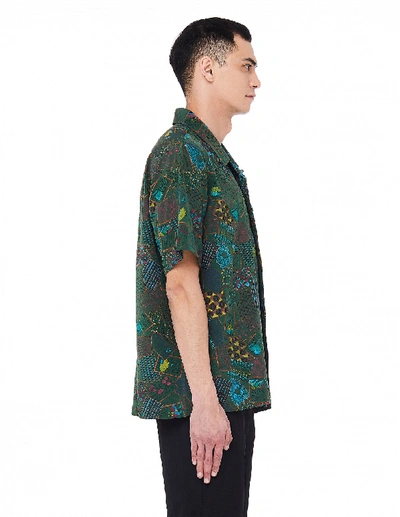 Shop Visvim Hand-printed Free Edge Hyakunin-isshu Shirt In Green