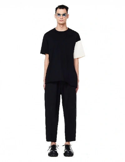 Shop Ziggy Chen Contrast Sleeve Cotton T-shirt In Black