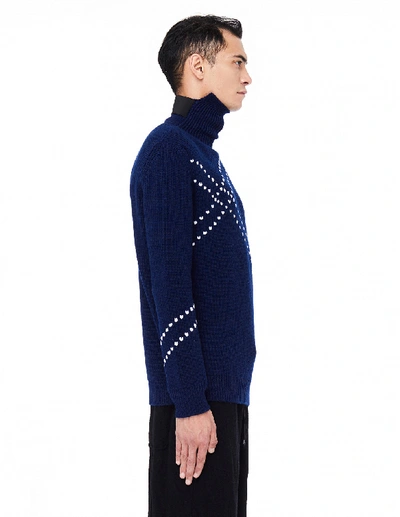 Shop Raf Simons Navy Wool Turtleneck With Pattern In Navy Blue