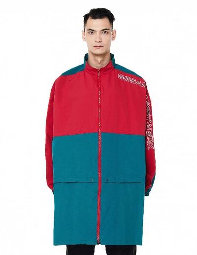 Shop John Undercover Green & Red Embroidered Cotton Mix Coat