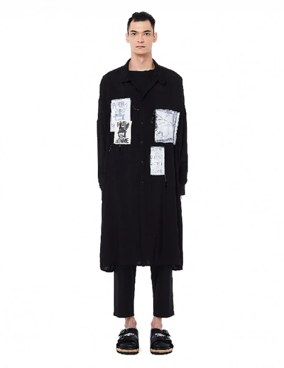 Shop Yohji Yamamoto Black Long Patched Shirt