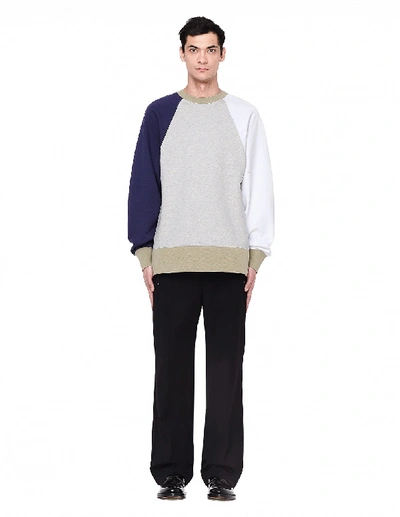 Shop Visvim Contrasting Sleeve Cotton Sweatshirt In Grey